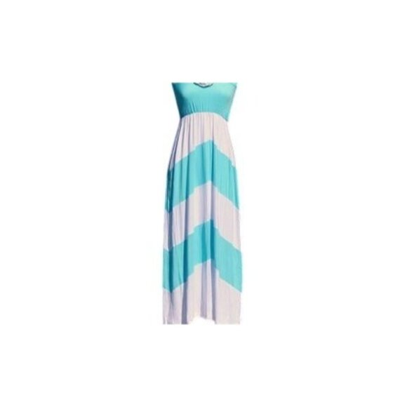 Turquoise & White Small Chevron Maxi Summer Dress Tween Teen - Picture 1 of 3